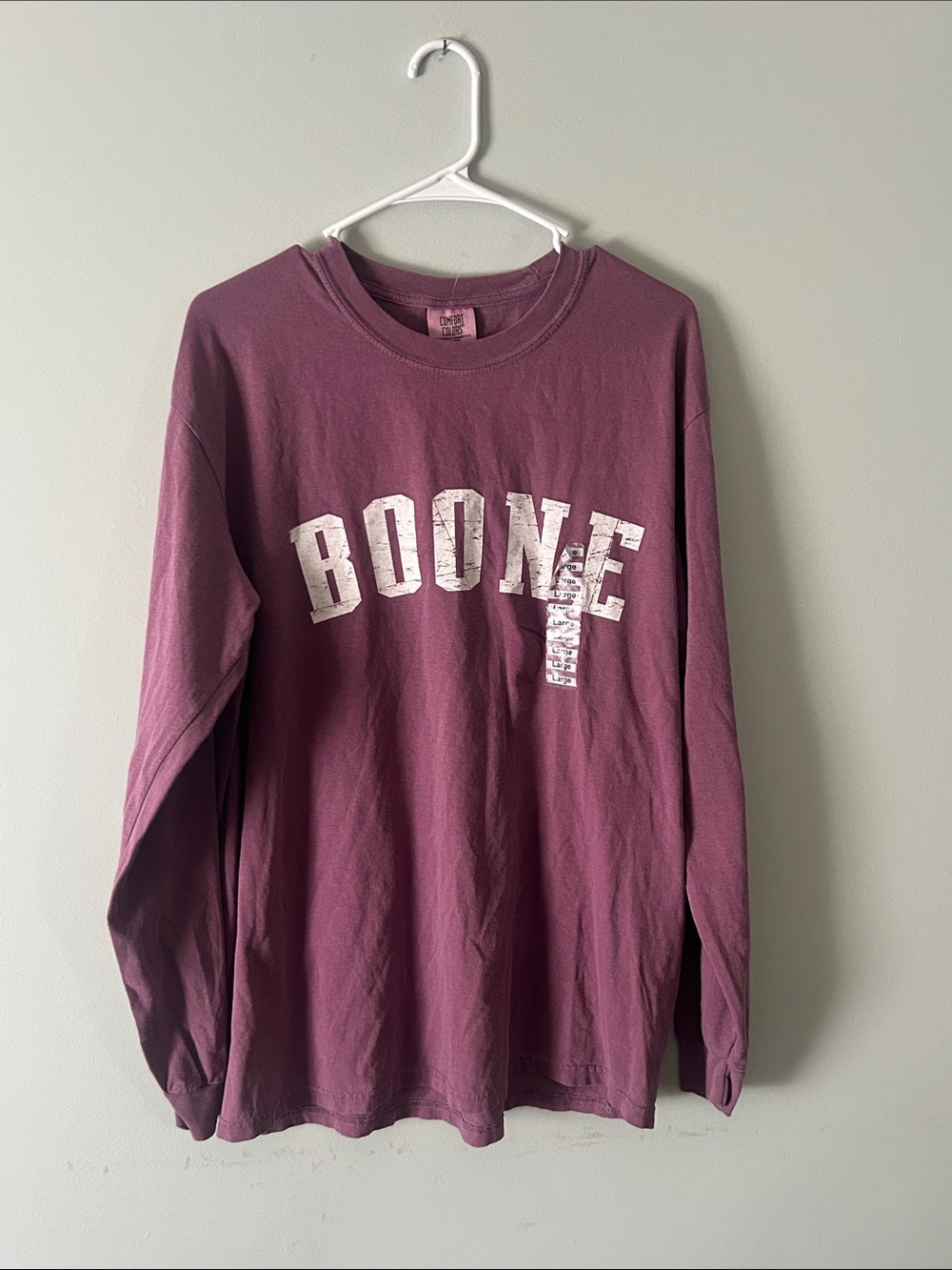 Comfort Colors Long Sleeve Boone NC Tee Berry with White Print Women’s